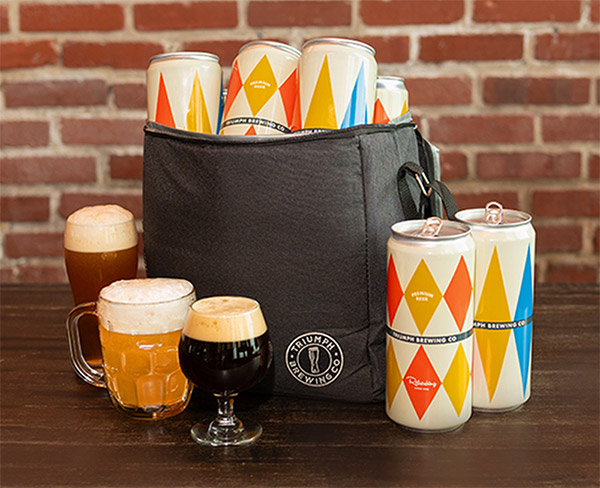 cans and glasses of beer, with bag: : beer to go