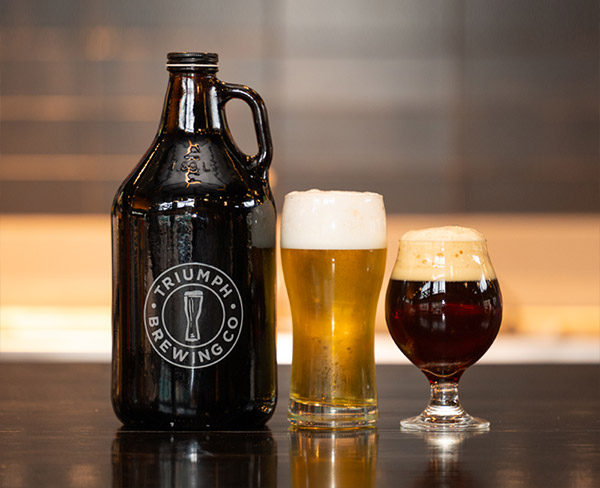 growler and glasses of beer: beer to go