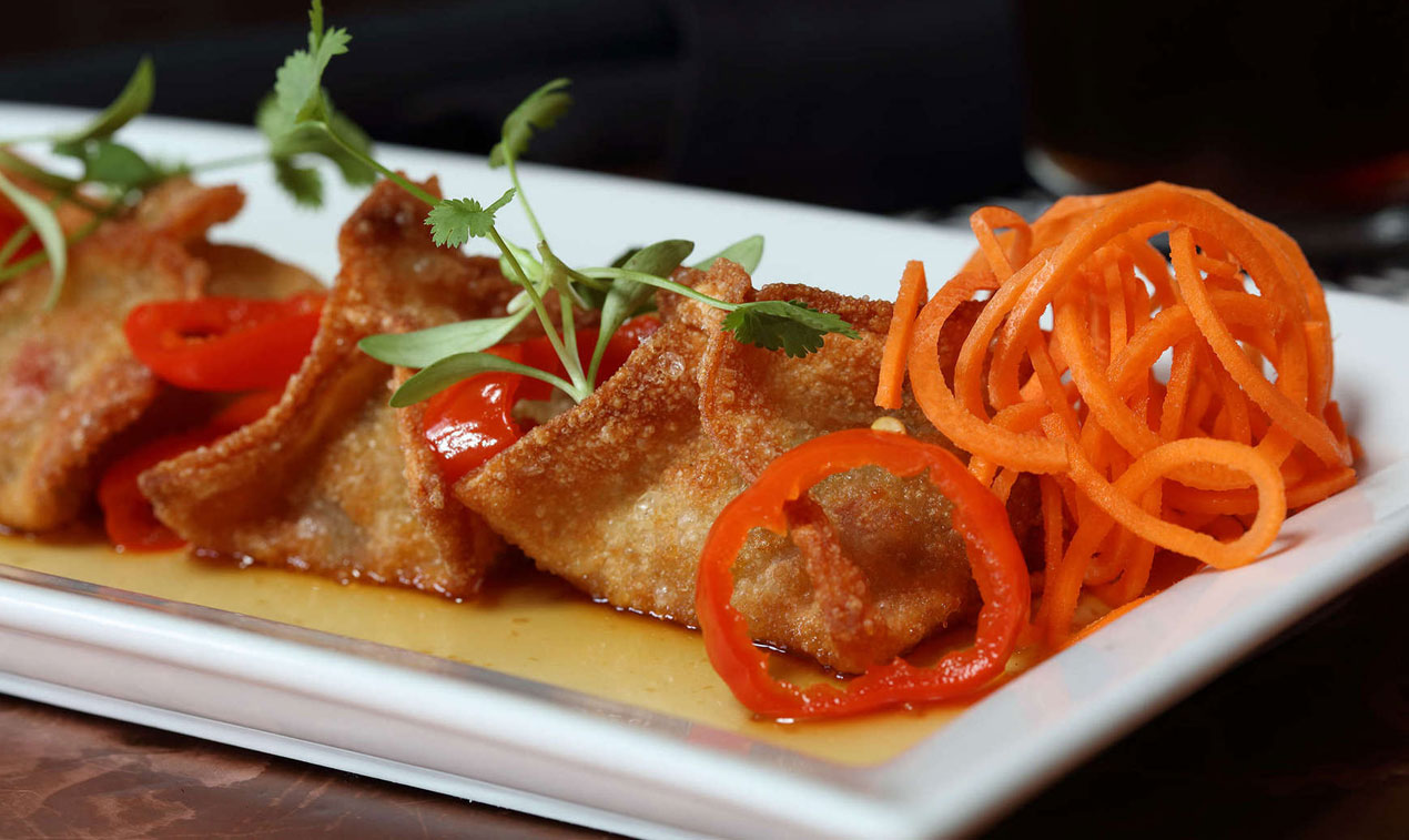 plate with elegant food with herbs